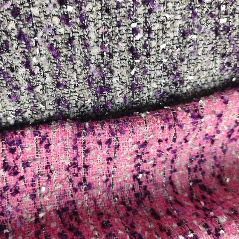 

Розовый цвет и серебряная лента, окрашенная пряжа, плетеная твидовая ткань для женщин, осенняя куртка, платье, костюмы, пальто, материал для шитья своими руками