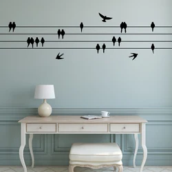 Birds on a Wire Wall Stickers Decorative Sticker Bedroom Wall Arts Classical Black Removable Vinyl Bird Decals