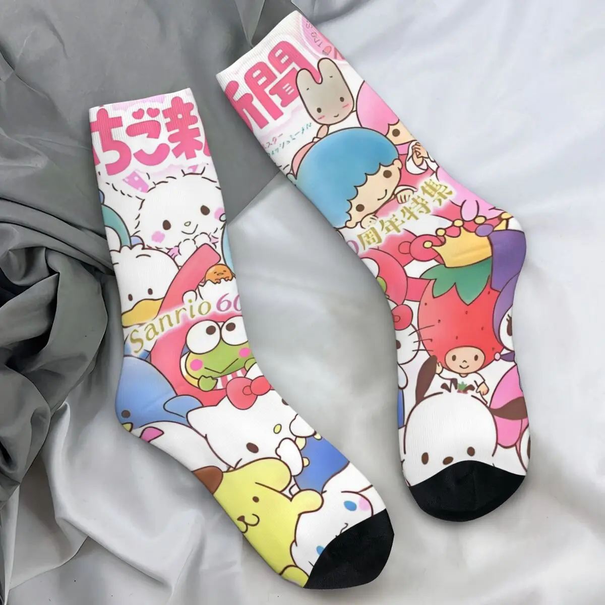 Sanrio Strawberry News Hellokitty Cinnamoroll Stockings Men Socks Soft Trendy Socks Spring Climbing Non Skid Printed Socks Gift