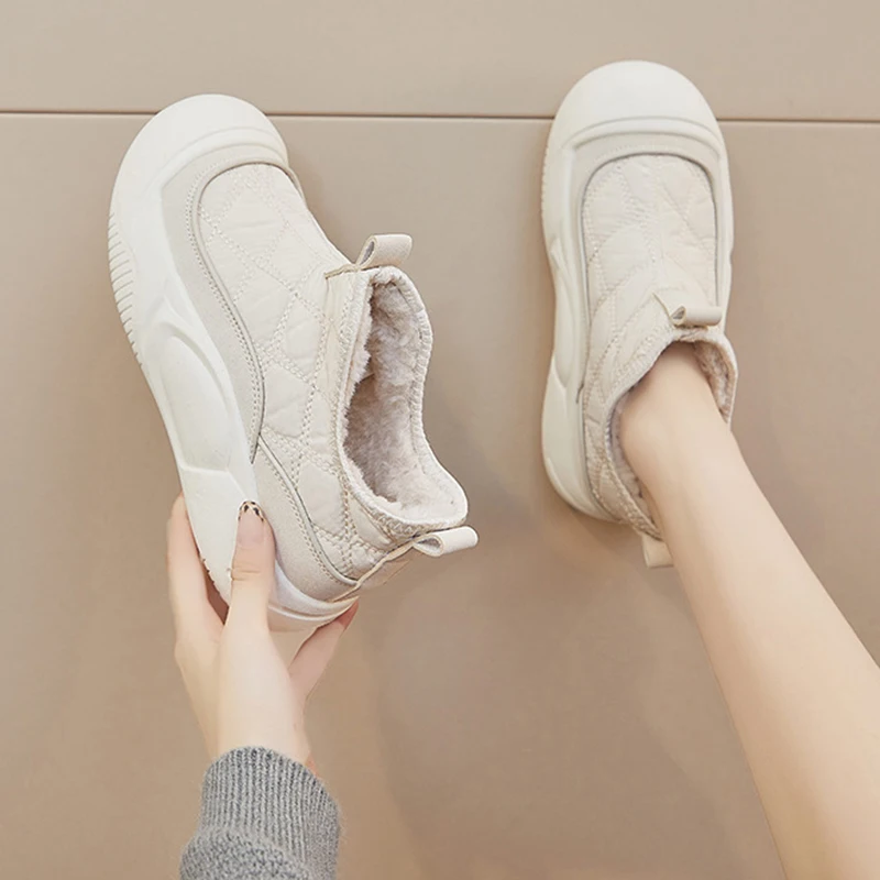 Thicken Plush Winter Sneakers for Women Winter Thick Sole Warm Cotton Shoes Woman Fashion Platform Faux Fur Slip on Sports Shoes