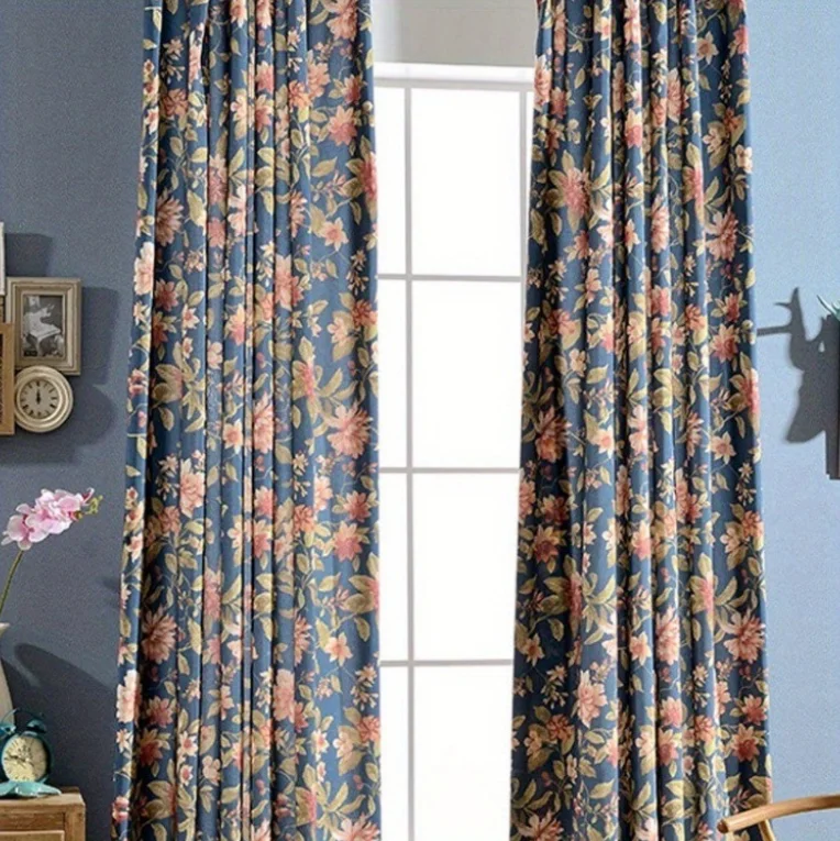 American Retro Pastoral Style Large Floral Print Curtains Living Room Bedroom Curtains