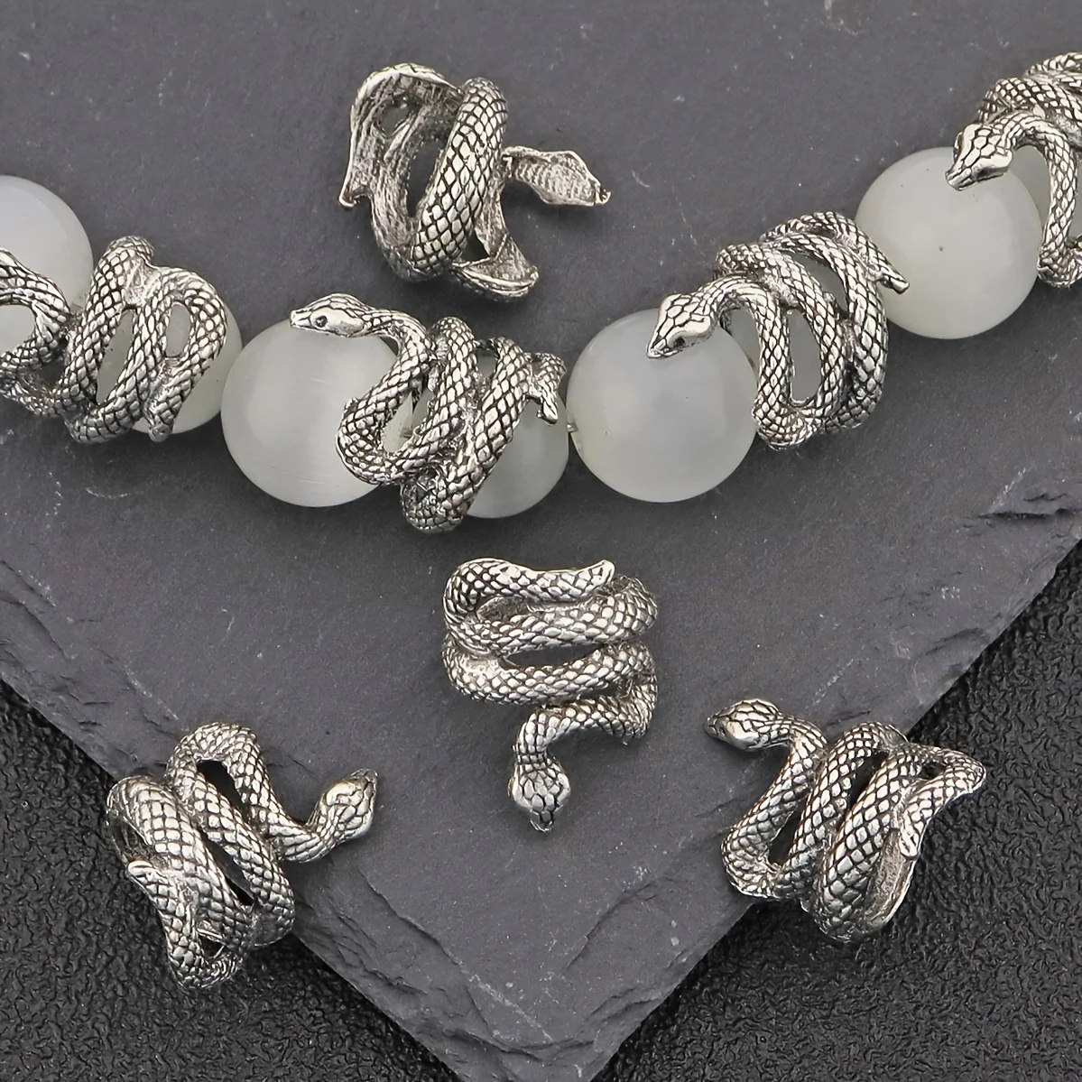 

15, старинные серебряные бусины-разделители в форме змеи, подходят для браслетов, ожерелий, аксессуаров и материалов, ювелирных изделий m