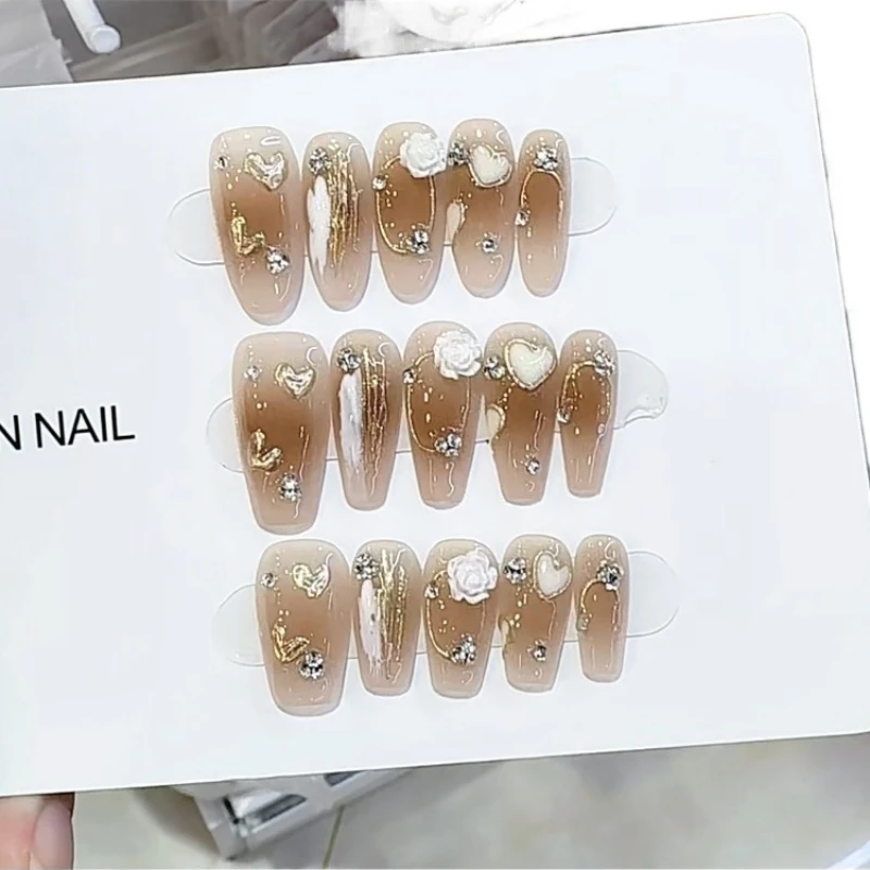 

Pure handmade phototherapy wearing nail Maillard camellia tail nail patch removable