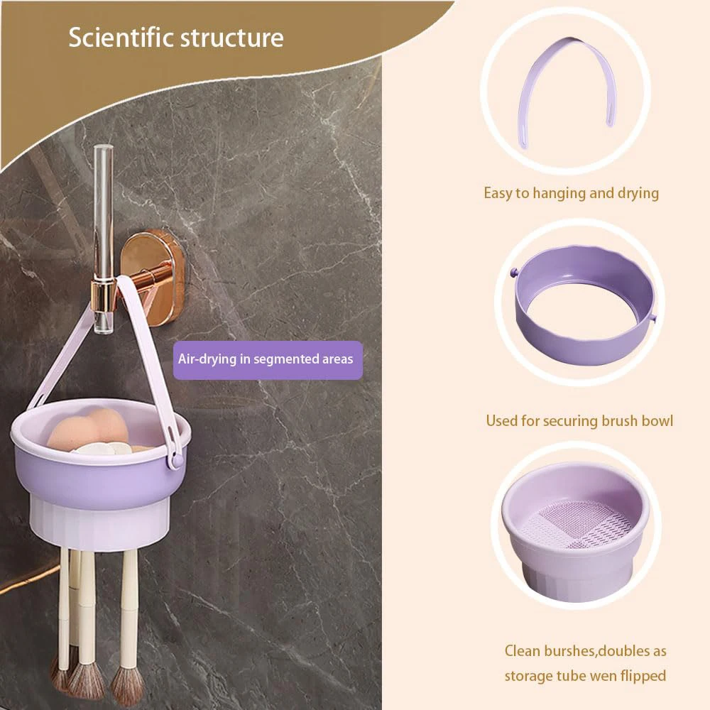 CALIYI Detergente per pennelli per trucco Ciotola in silicone 3 in 1 con liquido detergente da 80 ml per supporto di stoccaggio Detergente per strumenti per trucco cosmetico