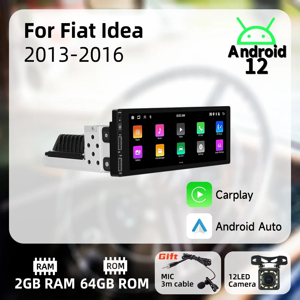 

Для Fiat Idea 2013-2016 6,9-дюймовый экран 1 Din радио Android автомобильный мультимедийный стерео головное устройство Carplay авторадио GPS BT навигация