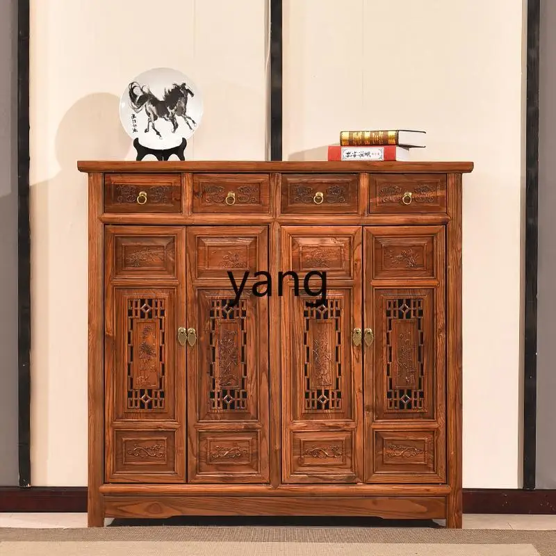 

LMM Chinese solid wood shoe cabinet Nordic household storage partition Door foyer storage Large capacity shoe cabinet