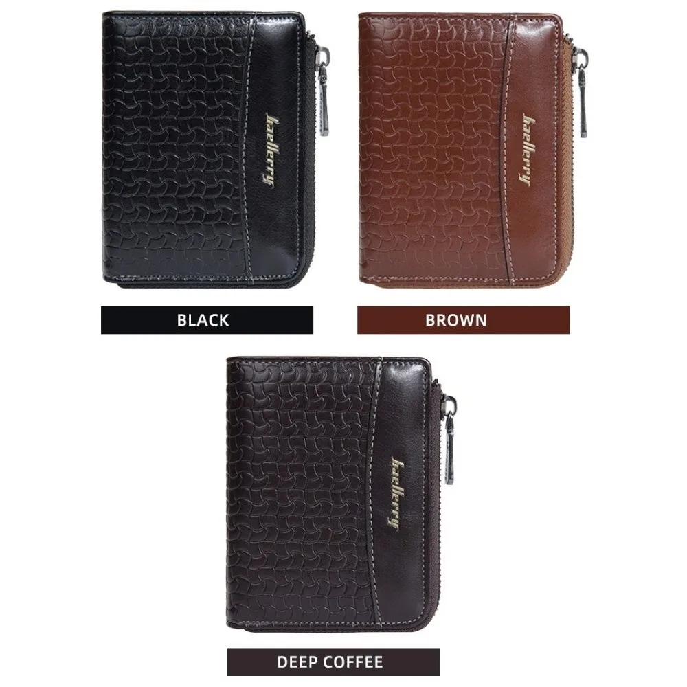 Carteira curta masculina de couro com zíper, bolsa para cartão com letras em inglês, bolsa de couro masculina, capa para cartão de crédito, estilo recreativo urbano