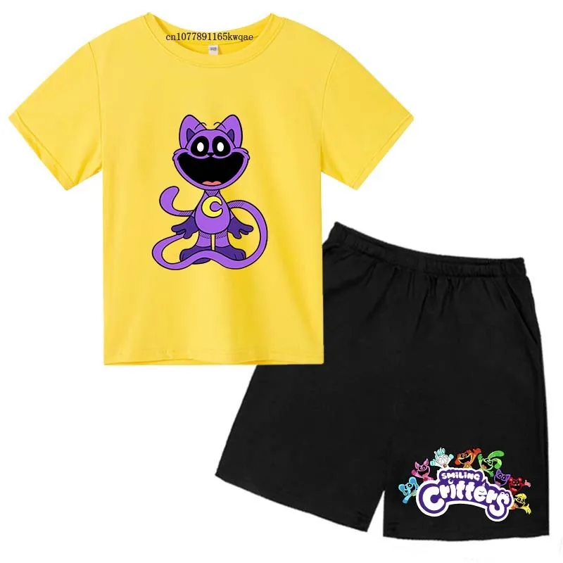 Smiling Critters Cartoon Print Kids Summer Cute 2pcs Soft T-shirts+Pants Suits 2-13Years Boys Girls Casual Sets Children Clothes