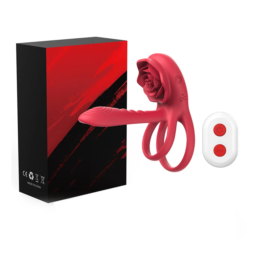 4 In 1 Rose Flower Penis Enhancer Double Ring Adult Couple Sexual Vibrator Delay Ejaculation Adult Product C Point Stimulator