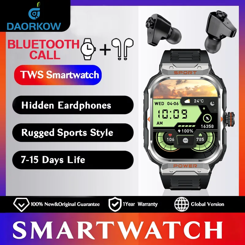 

T-REX3 Смарт-часы 2 в 1 TWS Гарнитура Bluetooth Вызов Сердечный ритм Спортивные часы для наушников Мужчины Женщины Музыка Открытый NFC Smartwatch