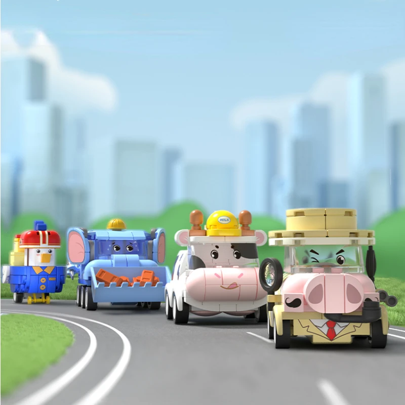 Cute Car Building Blocks, Animal Cars, Detective Pig, Milk Delivery, Aniu, Educational, Toy Car, Desktop Ornaments Model Gifts