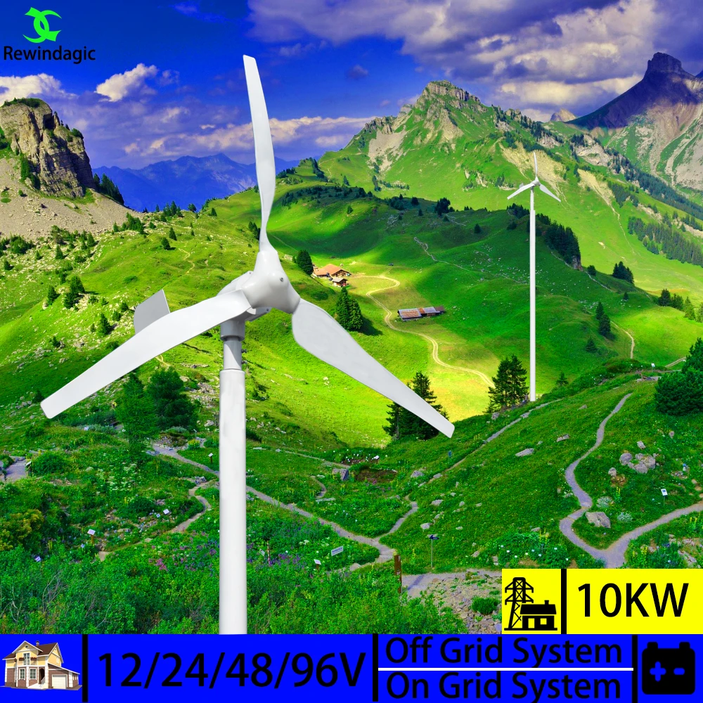 

8000W Low Start Wind Turbine Generator 12v 24v 48v 96v Windmill Speed Free Alternative New Energy With MPPT Hybrid Controller