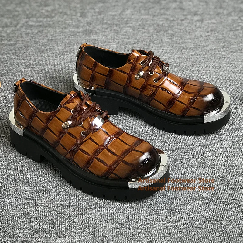 

Thick-Soled Derby Shoes Men's Stone-Patterned Low-Top Leather Casual Shoes New Style Patent Leather Lace Up Men's Shoes