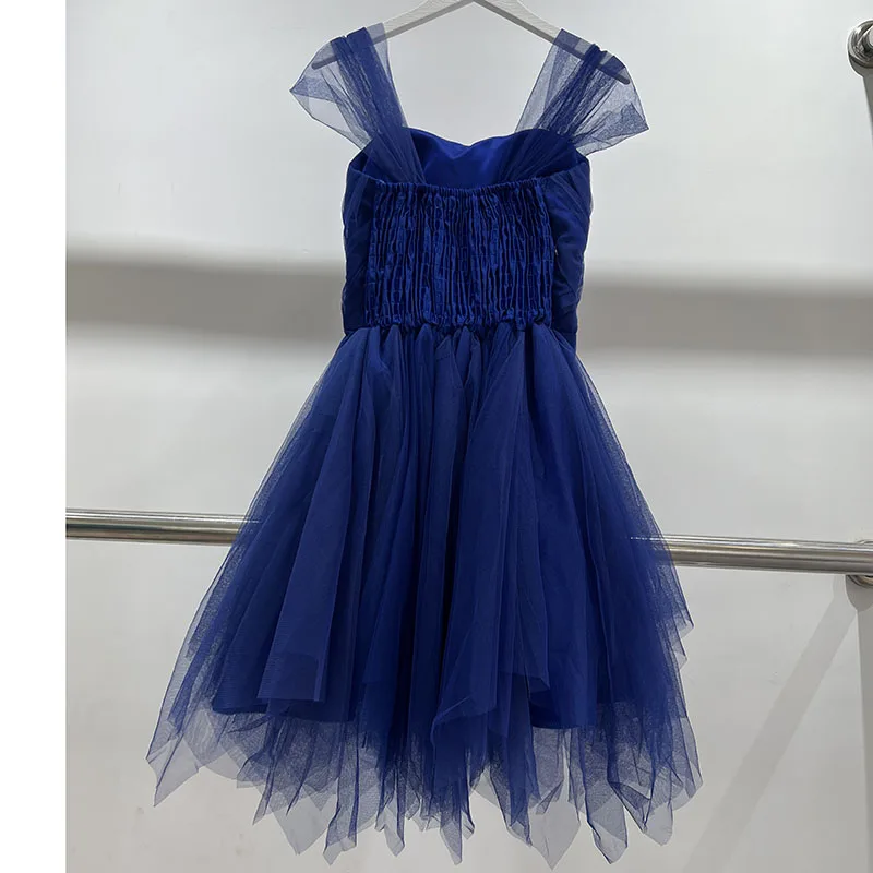 Sweet Memory Navy Blue Red Short Bridesmaid Dresses Graduation Gown Girls Princess Net Mesh Puffy Prom Wedding Party Dress