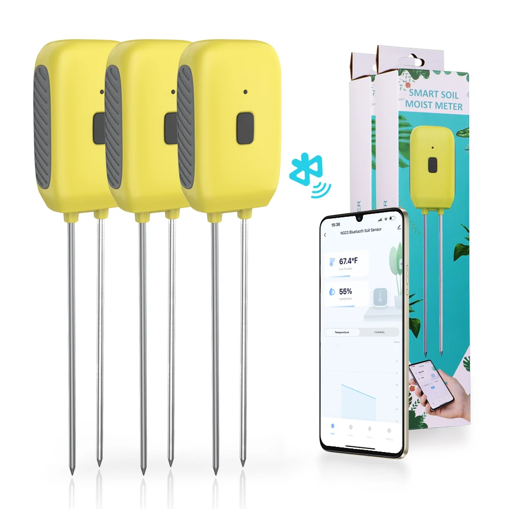 Bluetooth Smart Soil Sensor Tester Double Zinc Alloy Probe Monitoring and Observation Various Wet Temperatures IPX5 Waterproof
