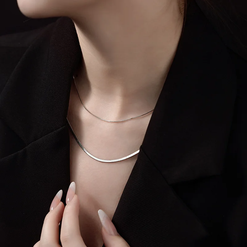 

Высокое качество, простая двухслойная цепочка из стерлингового серебра, ожерелье из змеиной кости для женщин, цепочка на ключицу, ювелирные аксессуары, подарок