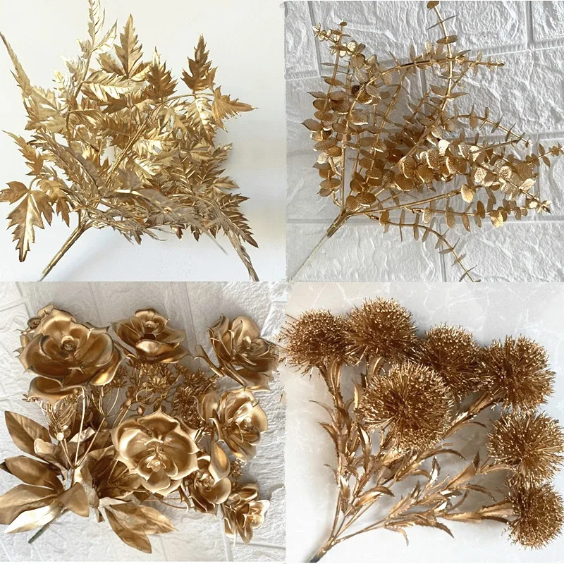 Golden Eucalyptus rose bouquet flower gold grass Christmas decorations