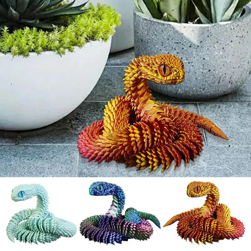 

3D Printed Snake Rotatable Articulated Snake Animal Movable Snake Statue Rotatable Articulated Desktop Ornament Kid Toy 30CM