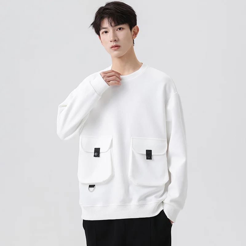 Fashion O-Neck Spliced Pockets Casual Sweatshirts Men's Clothing 2024 Spring Summer New Loose All-match Tops Korean Sweatshirts