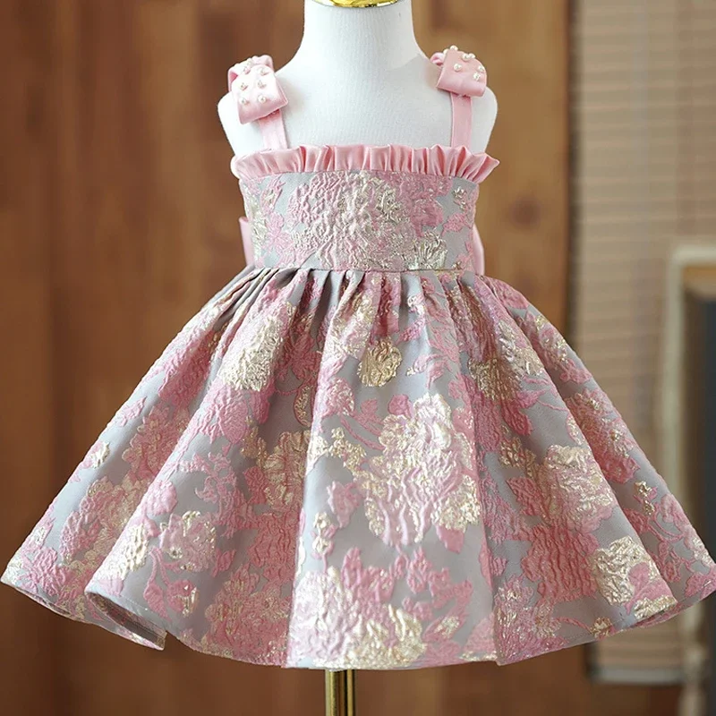 Girl Birthday Dress Newborn Christening Pink Gown Infant Dress Toddler Baptism Evening Dresses Little Baby Vestidos Kids Wedding