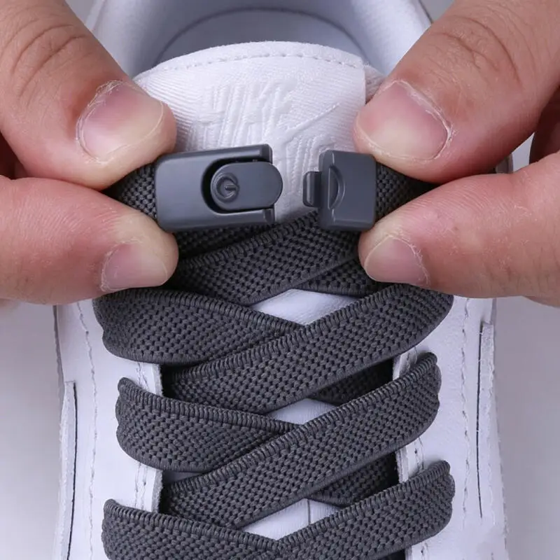 Lazy No-Tie Shoelace Buckles, Elastic Widened Flat Shoelaces, Metal Clip Fasteners for Men and Women