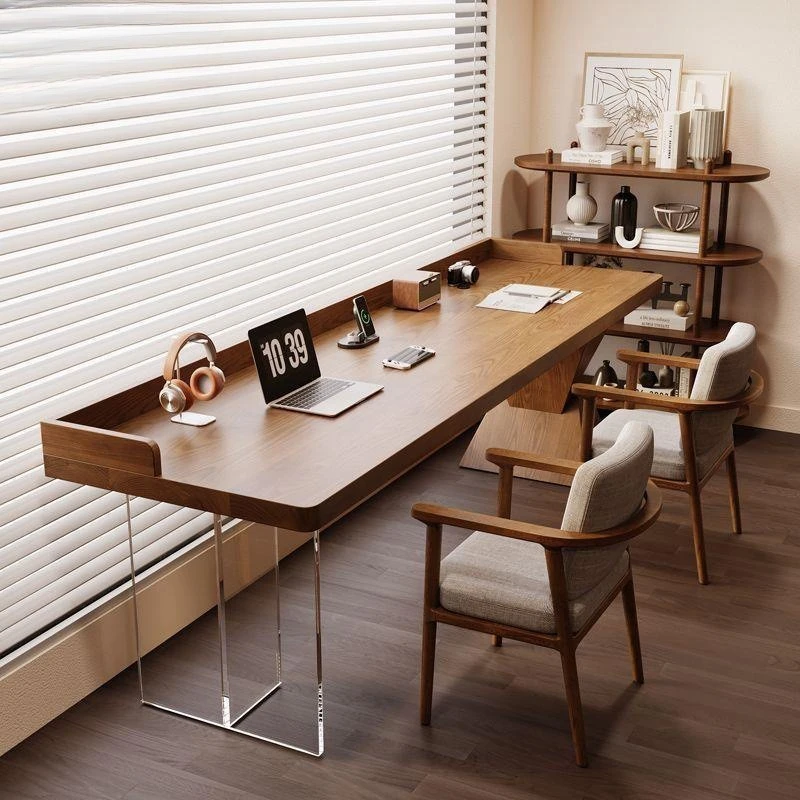 Japanese-style desk, baffle, windowsill, household bedroom, modern study, log wind, minimalist acrylic