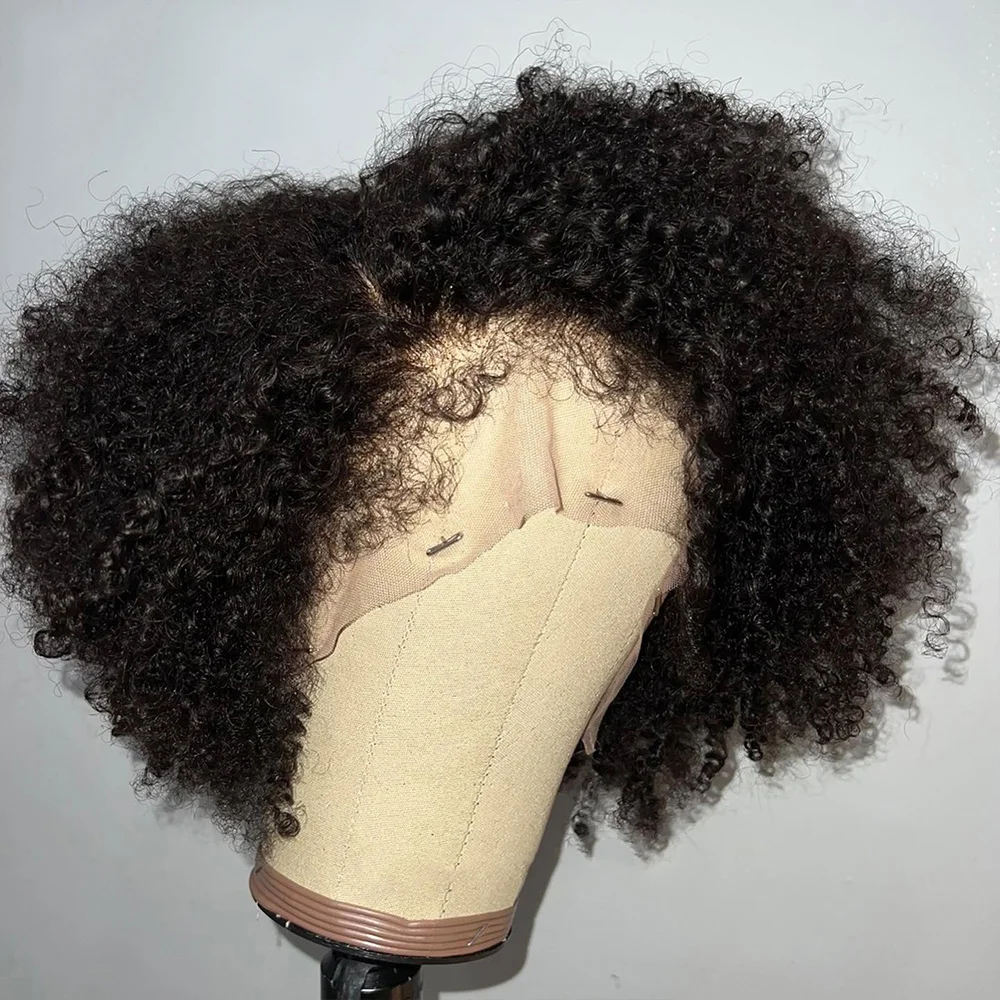 Wig Rambut Manusia Afro Kinky Curly 200% Density 13x4 Lace Front Untuk Wanita, Wig Keriting Dalam Dengan Baby Hair PrePlucked 13x4 Lace Wig