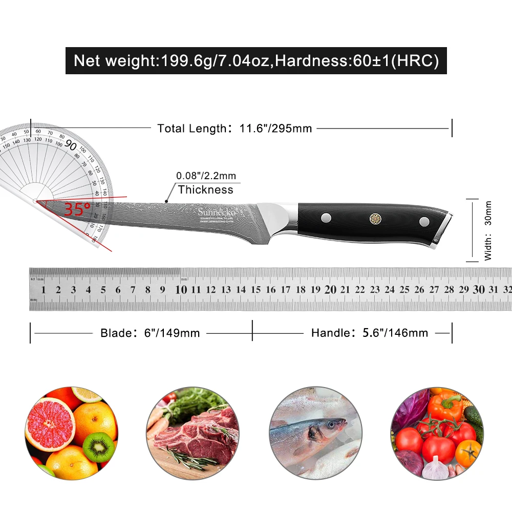 Imagem -06 - Sunnecko Faca de Desossa Damasco Japonês Vg10 Núcleo Lâmina Aço Facas Cozinha G10 Lidar com Afiado Corte Filetagem Cozinhar Ferramentas