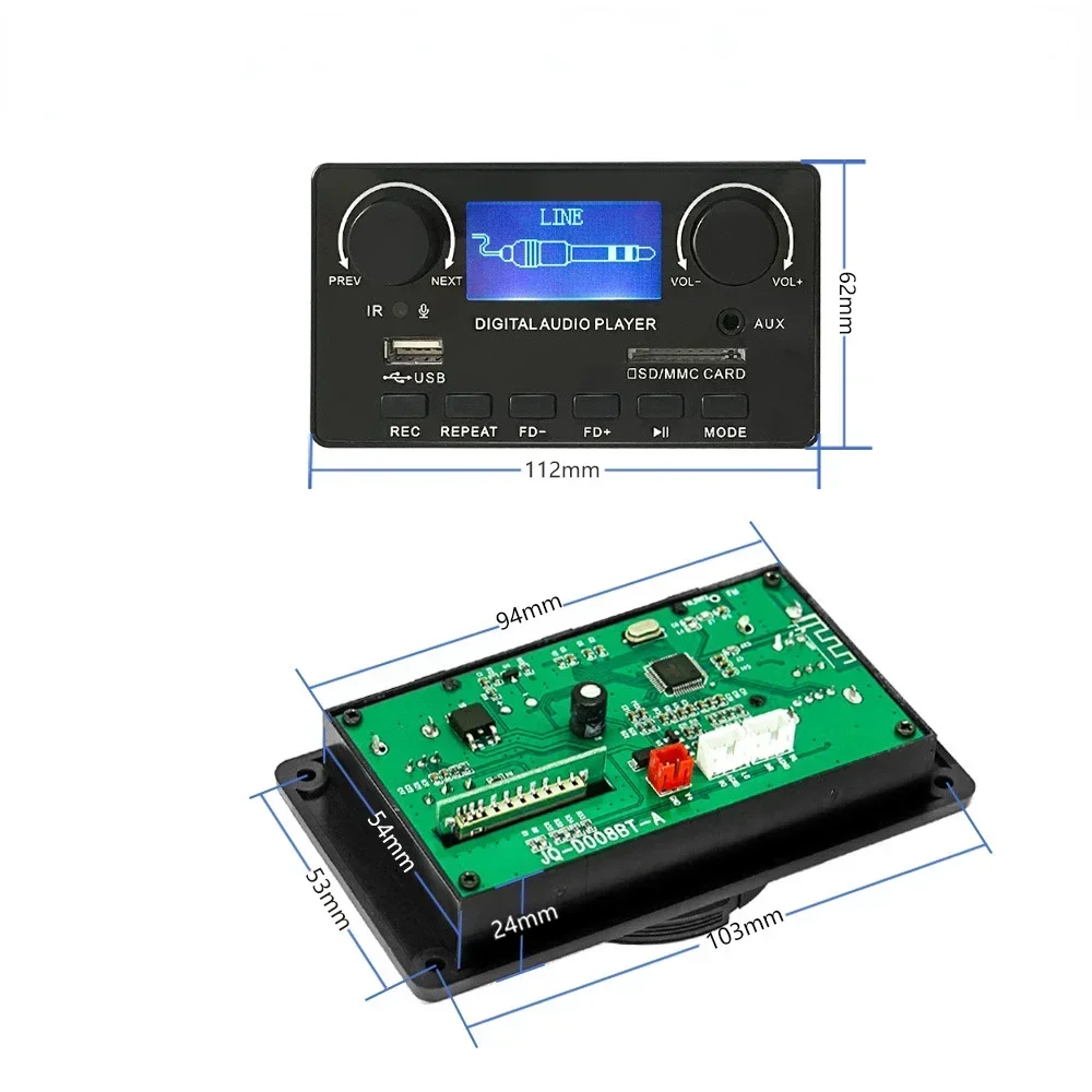 

12V MP3 Bluetooth Decoder Board LCD Lyrics Display Decoder WMA WAV FLAC APE FM Recording USB Decoding For Audio Amplifier