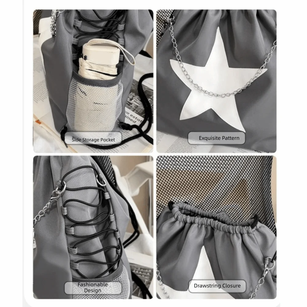 Solid Color Star Drawstring Backpacks Harajuku Style Korean Ruched Shoulder Bags Casual Large Capacity Student Schoolbag