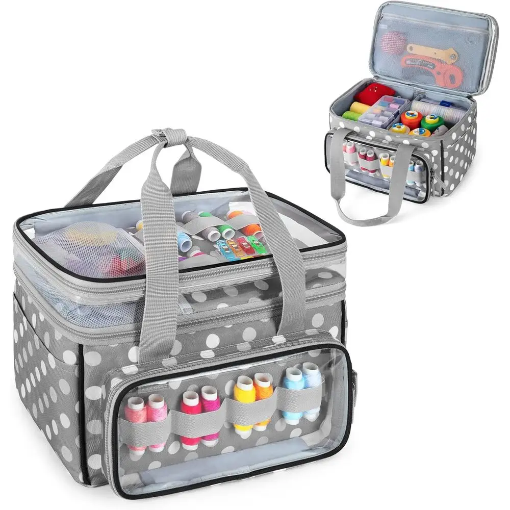

LUXJA Double-Layer Sewing Storage Organizer with Transparent Compartment, Large Sewing Organizer Bag with Detachable Divider for