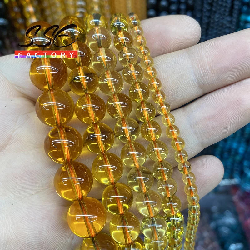 Natural Citrines Crystal Beads 5A Yellow Quartz Round Loose Spacer 4 6 8 10 mm Beads For Jewelry Making DIY Bracelet Necklace