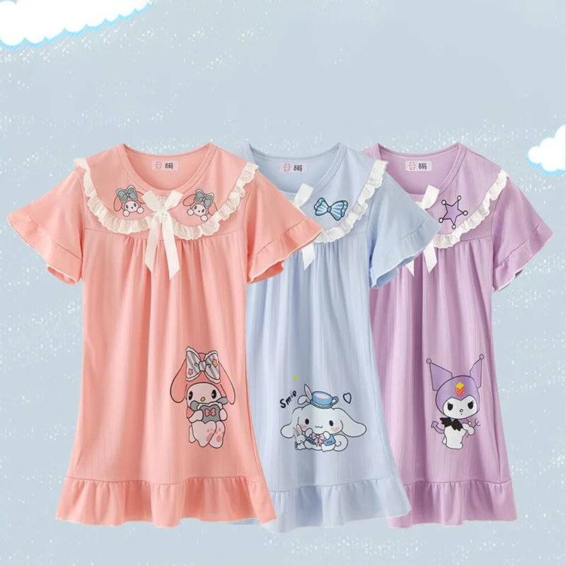 

Sanrio My Melody Girl Summer Night Dress Children Cartoon Comfort Short Sleeve Pajamas Kawaii Anime Fashion New Household Clothe