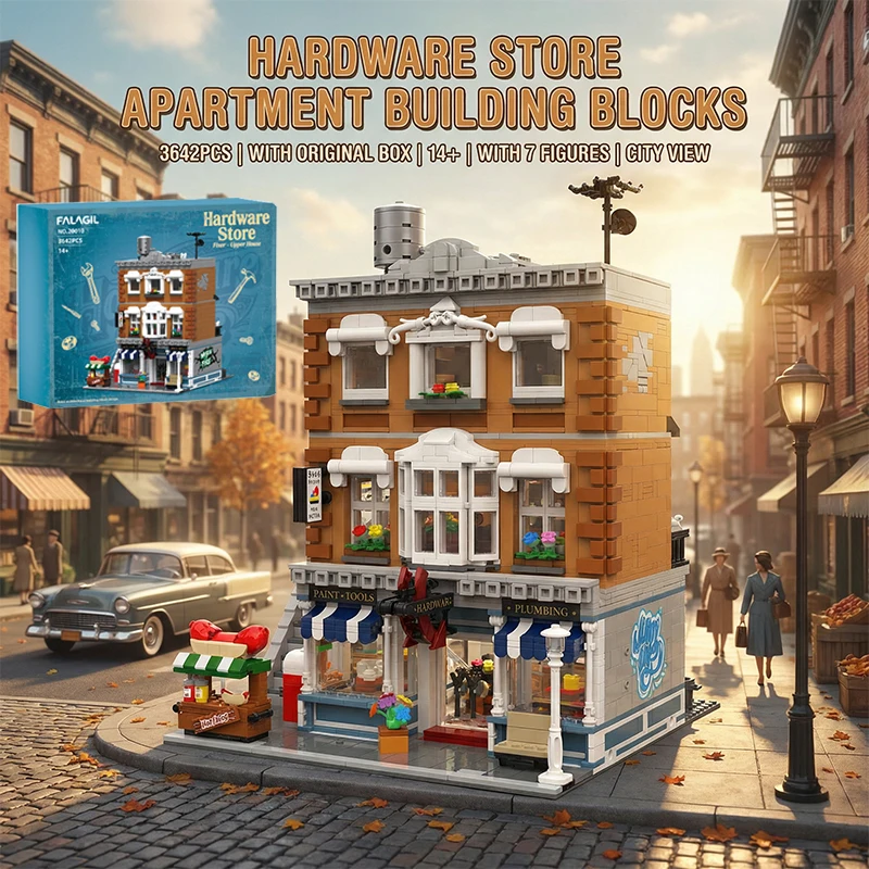 

Hardware Store 7 Figures House Modular Buildings Blocks City View Architecture Brick Model Kit Toys Boys Adults Kid Gift 3642PCS