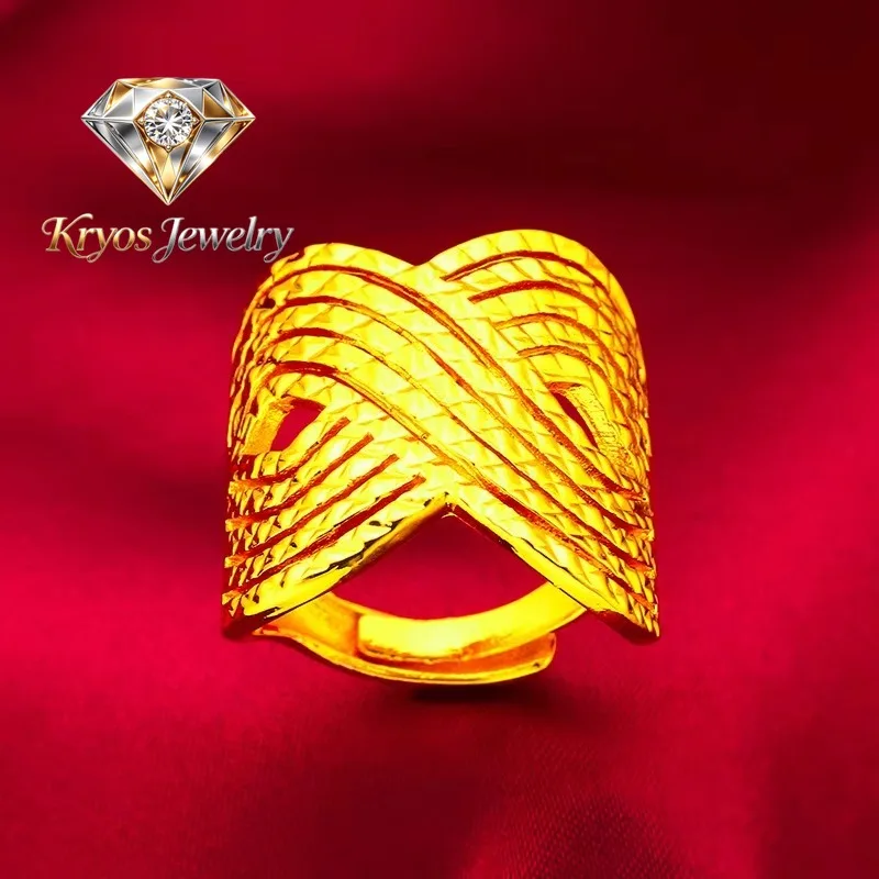 Kryos Jewelry Large Twist Open Ring Women's 24K Gold AU999 - Value-preserving AU999 gold, twist design for elegance, for outings