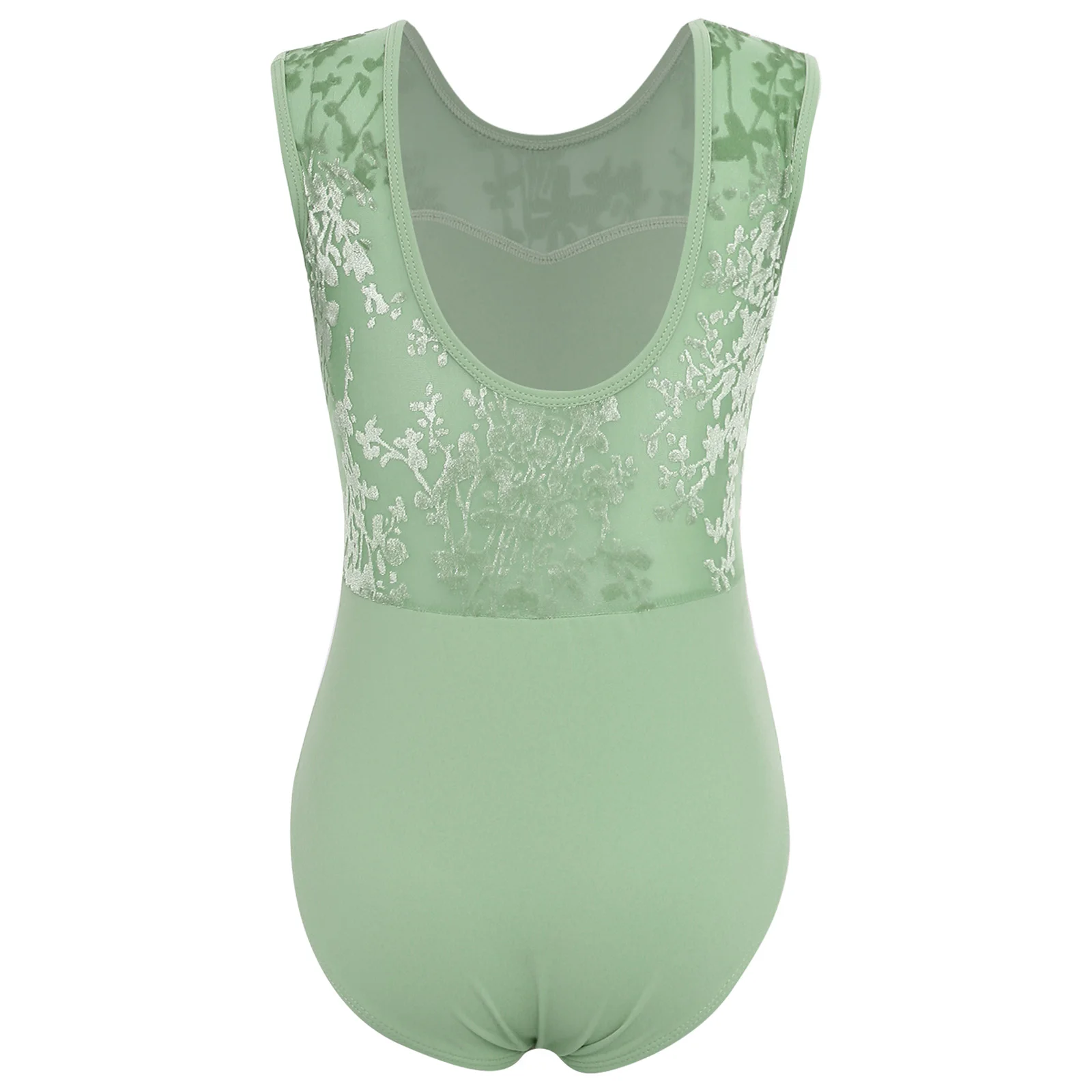 Kids Girls Ballet Practice Performance Dance Leotards Lyrical Sleeveless Velvet Printed Mesh Ballet Gymnastics Dance Leotard