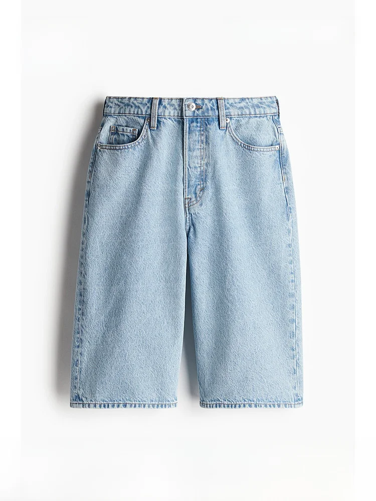 

High Waist Knee-Length American Style Five-Point Denim Shorts Women's Summer Casual Straight Leg Cotton Jeans H&M 1258582