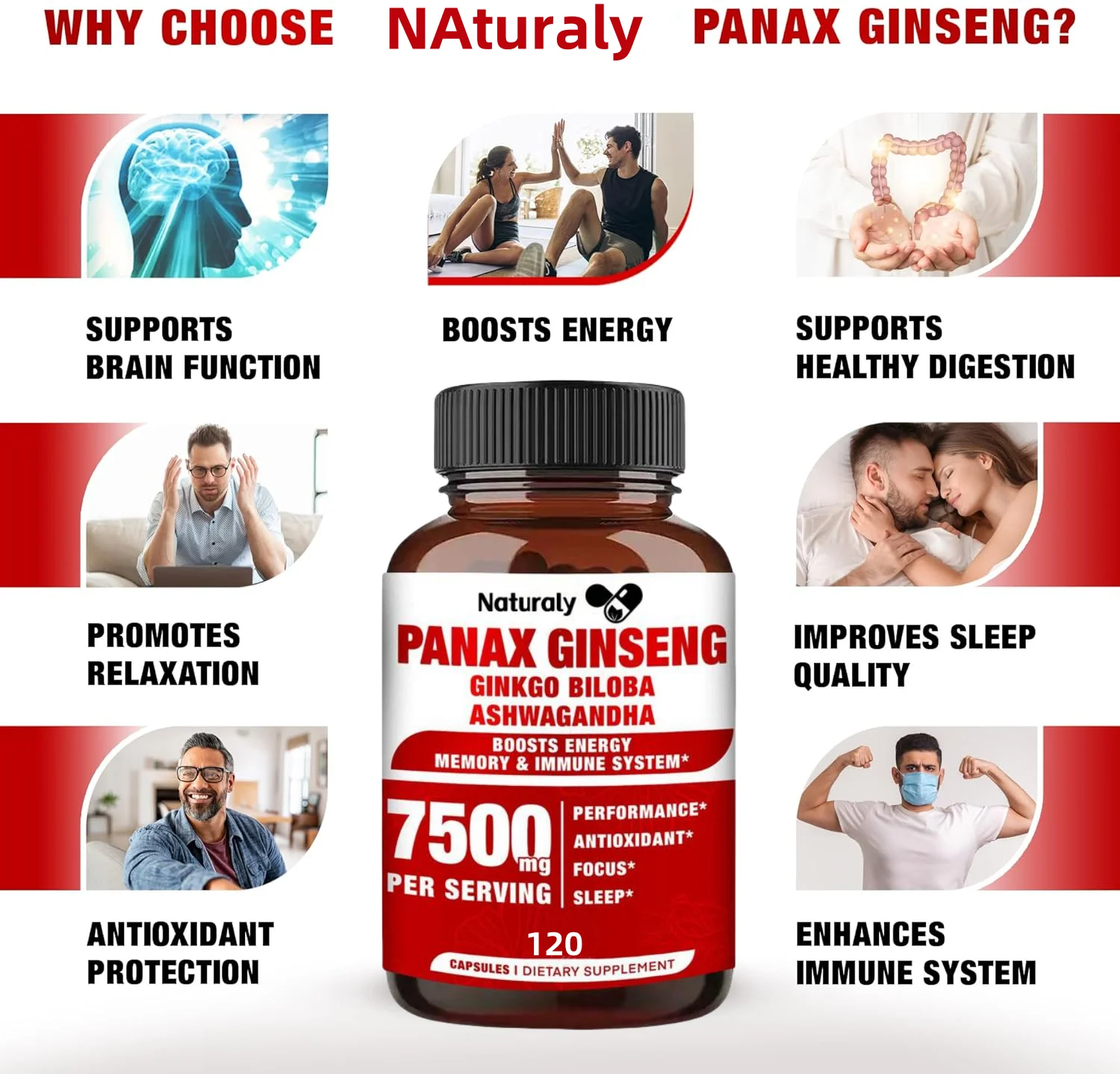 Korean Red Ginseng Capsules - Supports Increased Energy, Mood, Stamina & Performance, Muscle Strength, Ginseng Supplement