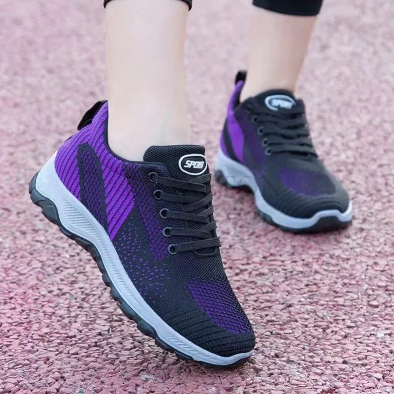 Women Flat Shoes 2024 Summer New Fashion Mesh Breathable Soft Bottom Lace Up Comfortable Outdoor Running Sneakers