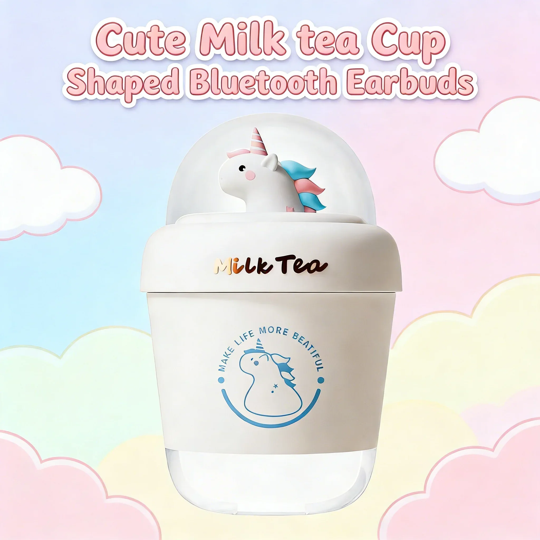 

Cute Unicorn Wireless Bluetooth Earbuds Milk Tea Cup Shaped ENC Noise Reduction Touch Control Fashion TWS Earphones For Girls