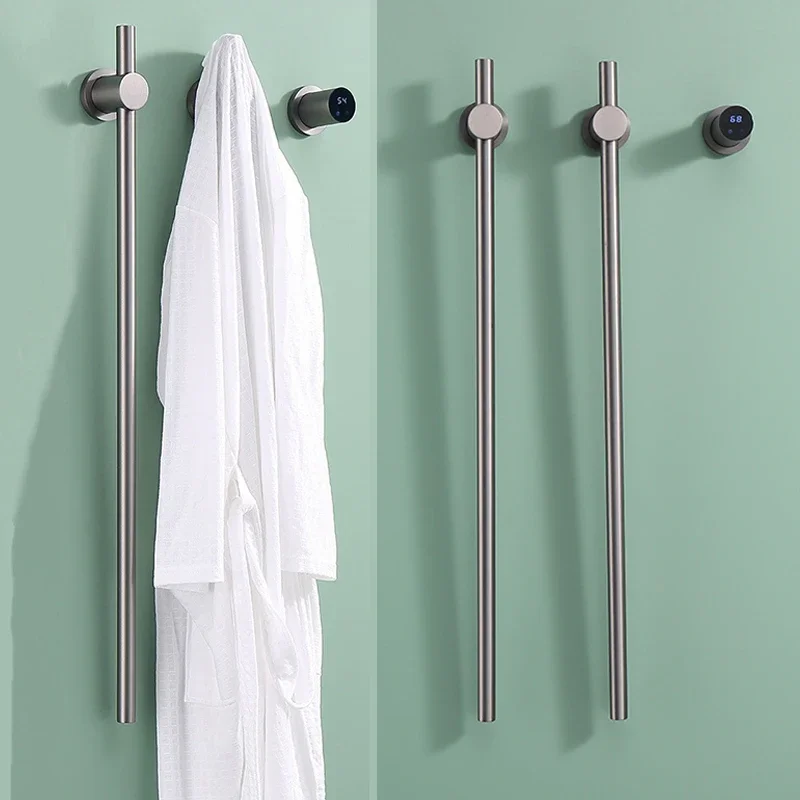 سخان المناشف الكهربائية مع مؤقت مدمج 2 قضبان رفوف مناشف كهربائية من الفولاذ المقاوم للصدأ للحمام جبل مخفي