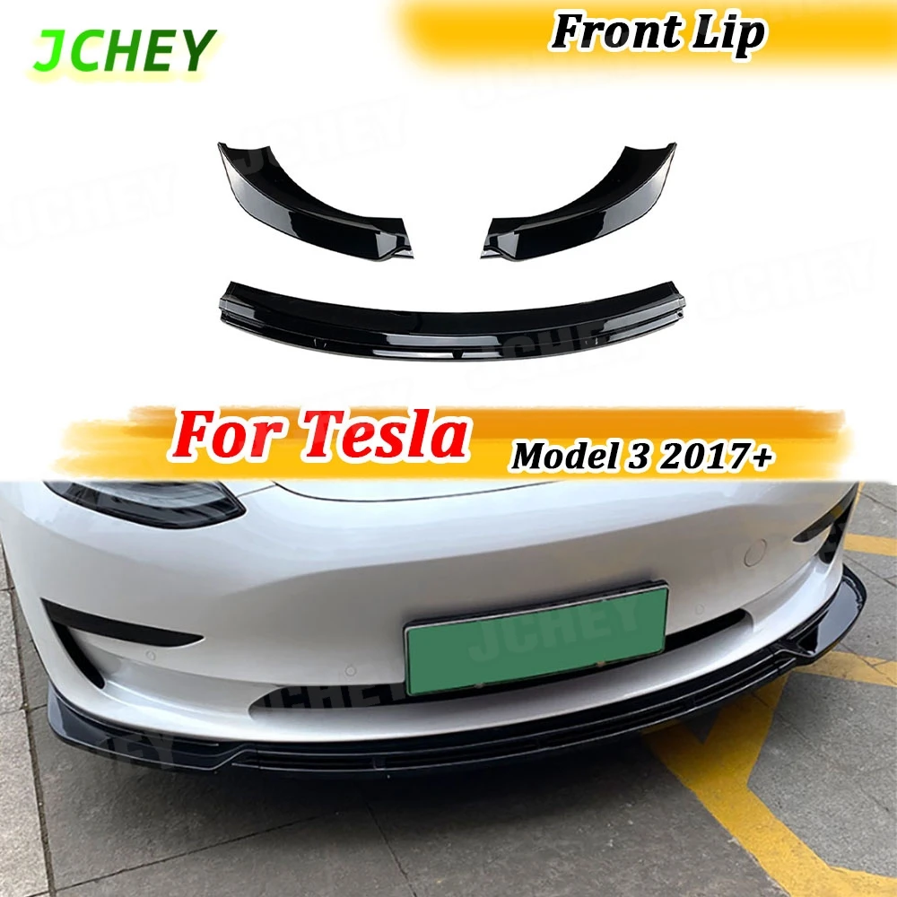 

JCHEY ABS Car Front Bumper Lip Chin Spoiler Body Kits for Tesla Model 3 2017+ Front Bumper Extension Car Accessories