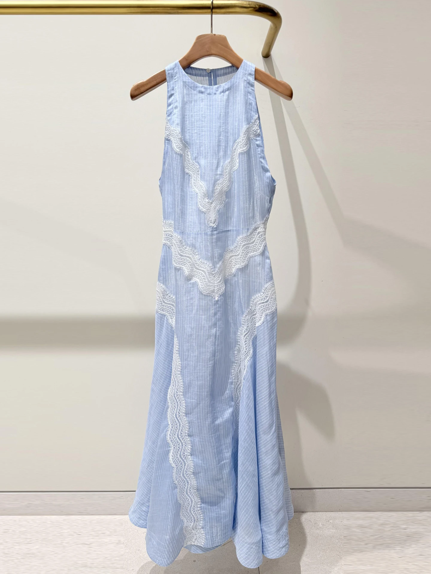 

S Home Nan You High End Women's Long Lace Striped Vest Dress Summer 2026 Elegant Commute Style High Waist A-Line Silhouette