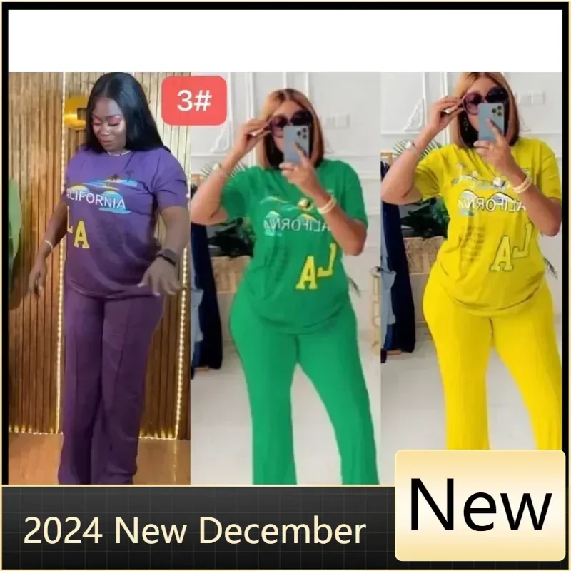 

Женский комплект из 2 предметов Dashiki, африканская одежда, лето-осень, новый модный топ с короткими рукавами и брюки, костюм для вечеринок, женские одинаковые комплекты