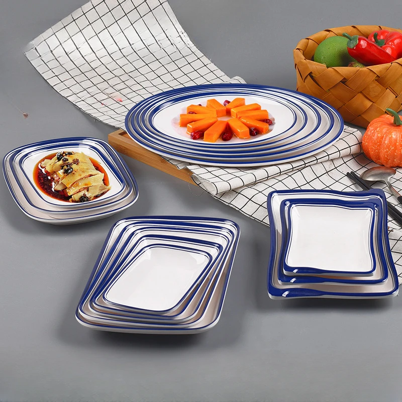 Melamine Plates Rectangular Dinner Dish Commercial Tableware