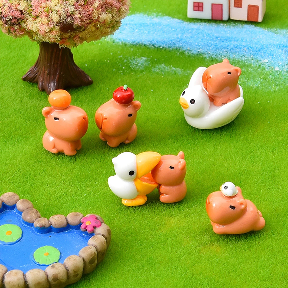 7/14PCS Cute Capybara Figurines Mini Resin Animals Ornaments For DIY Fairy Garden Micro Landscape Decor