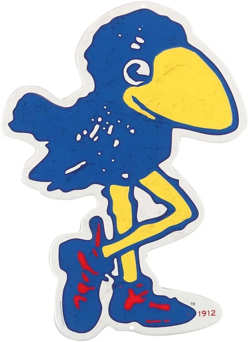 University of Kansas Vintage Jayhawk Logo Embossed Metal Sign - Fun Vintage Jayhawk Sign for Office or Dorm Room 1pc