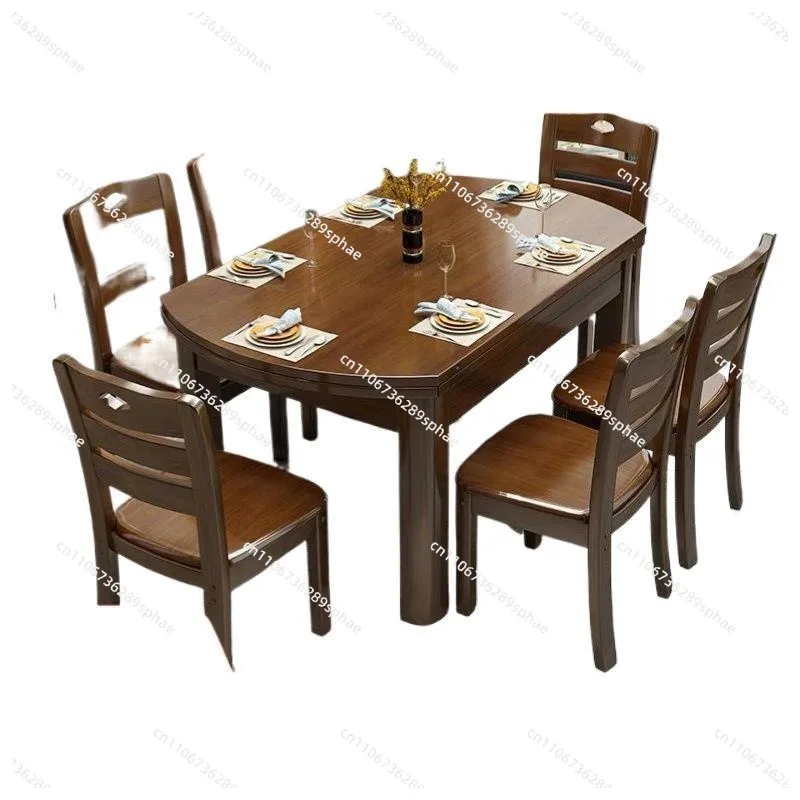 Household all-solid wood dining table, retractable small apartment table Household dining table and chair combination