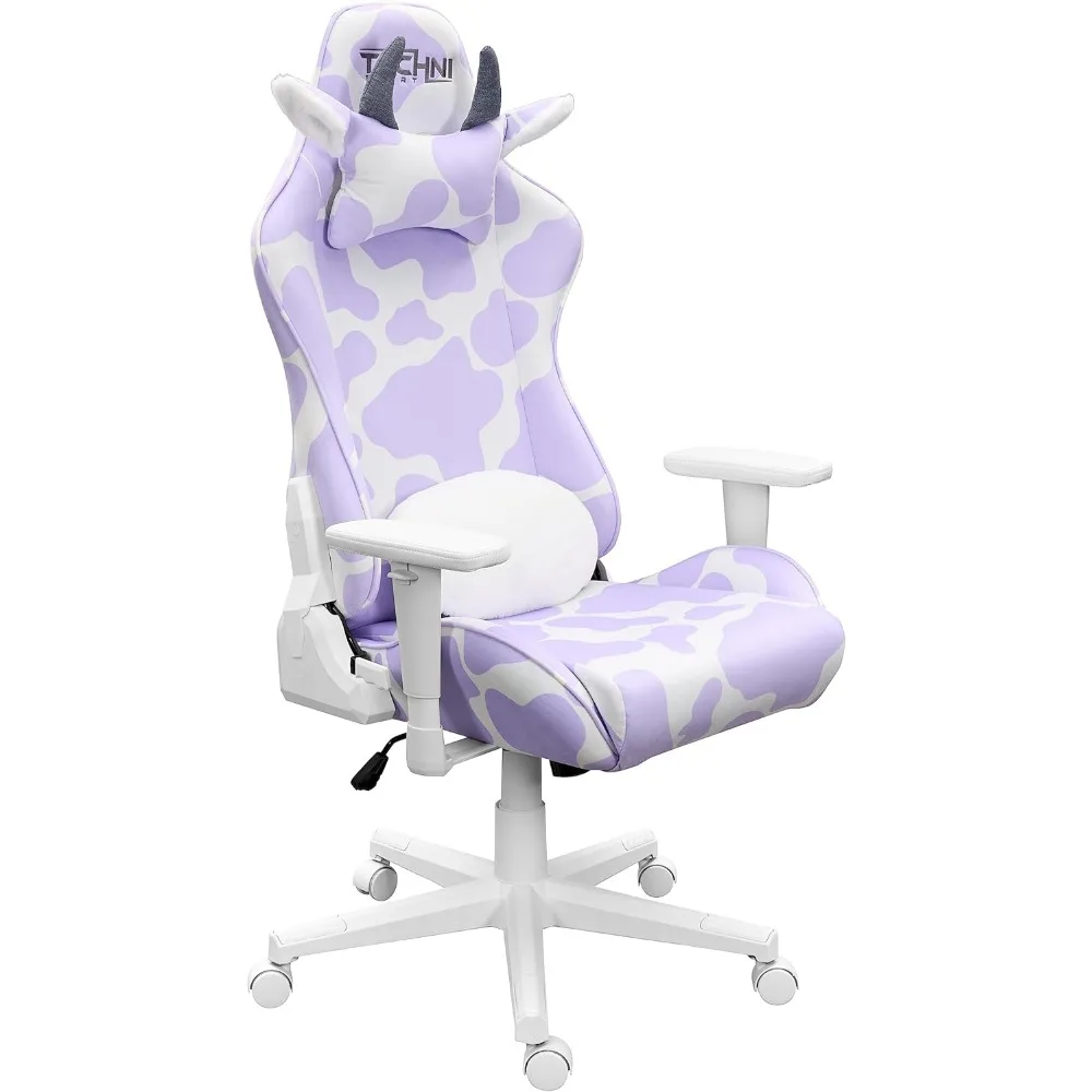 Sport Gaming Chair - Lavender Purple Cow Print - Ergonomic Office Computer Chair with Memory Foam, Lumbar Support