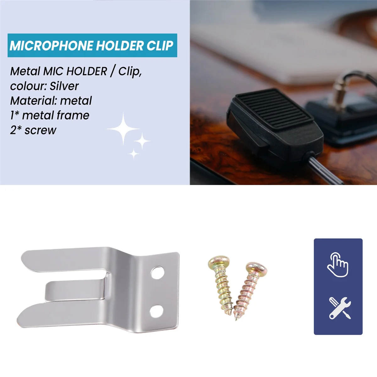 Metal MIC HOLDER / Clip - Screw In for CB / Ham Radio - MH2 XHX